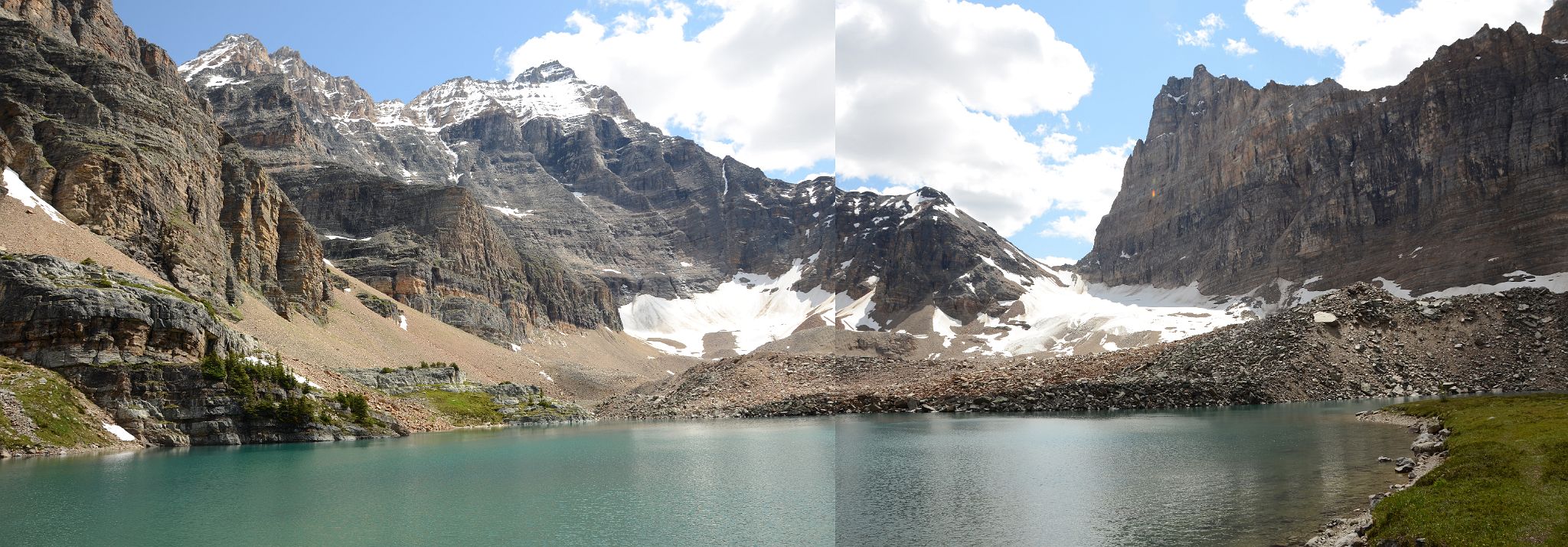 48 Panoramic View Of Opabin Lake With Ringrose Peak and Mount Hungabee, Opabin Pass, Mount Biddle and Schaffer Ridge Near Lake O-Hara